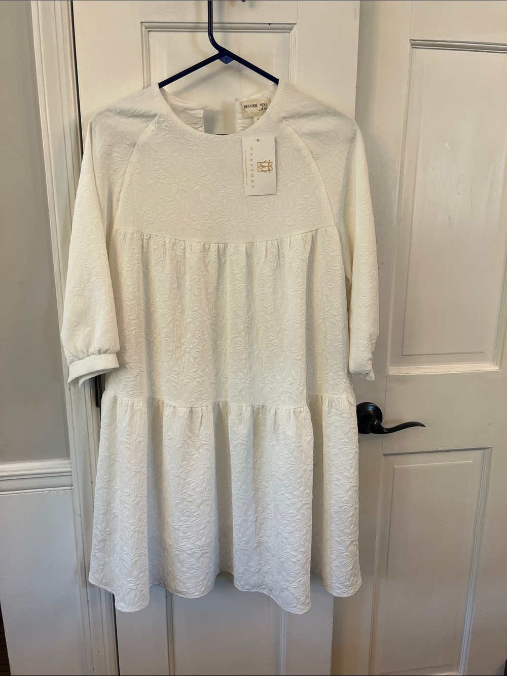 Neutral Cream Embossed Tiered Casual Dress
